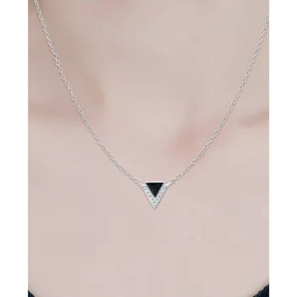 Sterling Silver CZ Triangle Pendant Necklace Chic Trendy Elegant Dainty Fashion