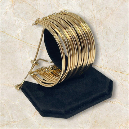 Gold Tone Multi Row Cuff Slider Bracelet Fashion Trendy Stunning Elegant Stylish