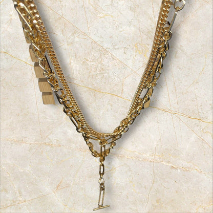 Gold Tone Layered Chain Drop Necklace Stylish Fashion Cocktail Party Chic New