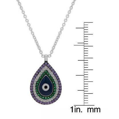 Silver Plated CZ Evil Eye Necklace Intricate Teardrop Style Trendy Stunning Chic