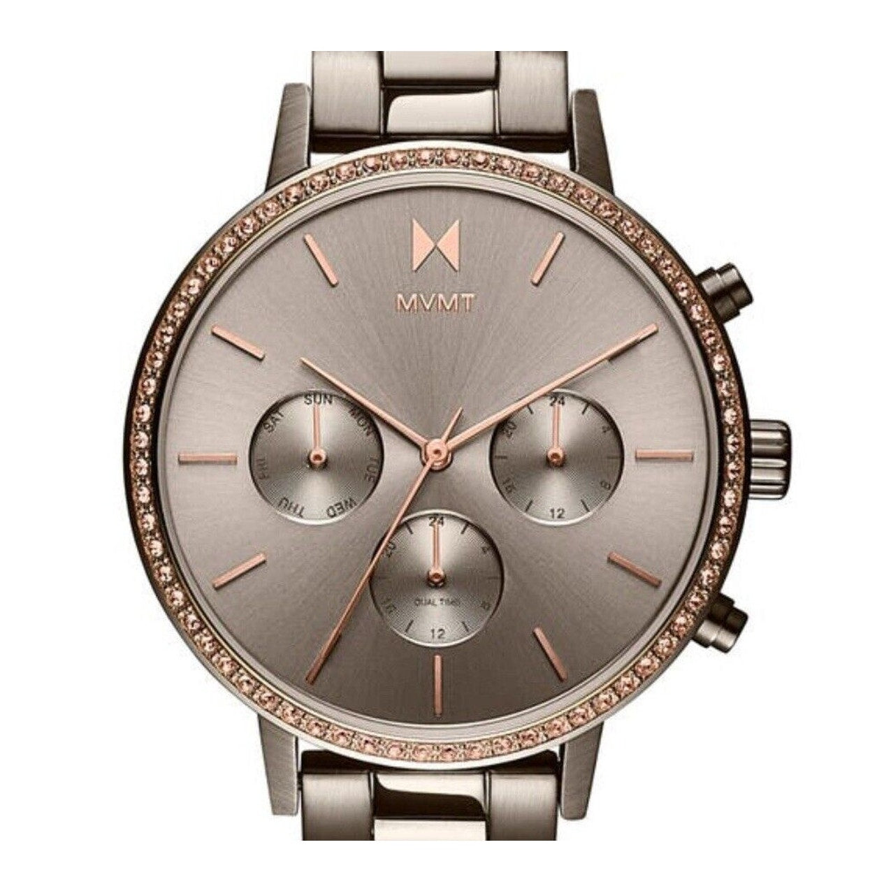 MVMT Taupe Stainless Steel Crystal Nova Bracelet Watch 38mm Chronograph Chic NWT