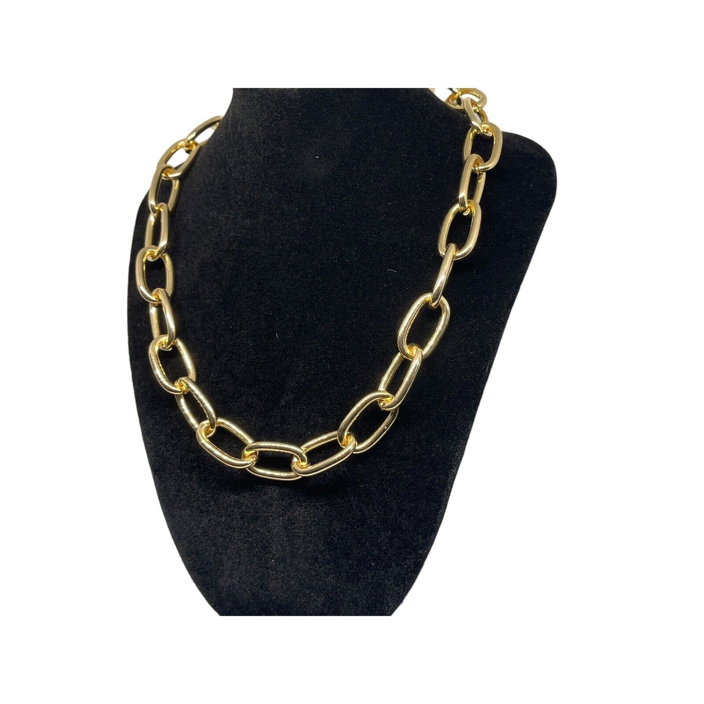 18K Gold Plated Wide Chain Necklace Statement Chic Trendy Fashion Stunning Bling