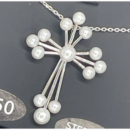 Pearl (3-4.5mm) Sterling Silver Cross Pendant Necklace Luxury Stunning Intricate