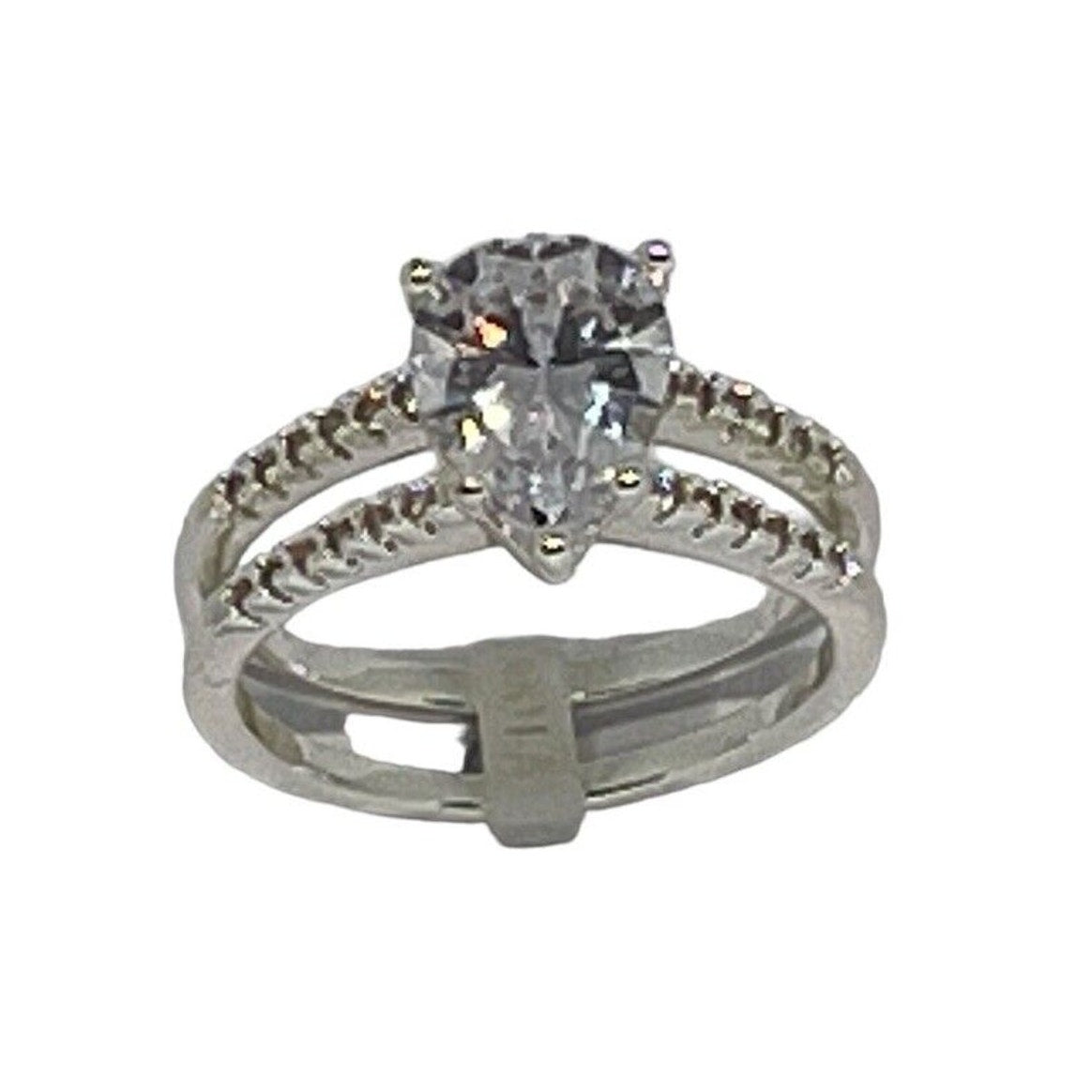 Silver Plated Double Row CZ Ring (Sz 6) Chic Style Stunning Fashion Elegant NWT