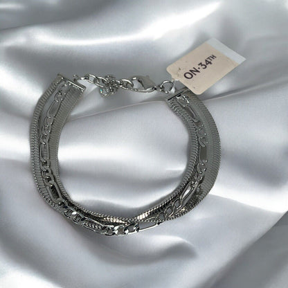 Silver Tone Triple Chain Bracelet Fashion Stylish Trendy Shiny Chic Elegant NWT