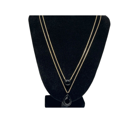 DKNY Gold Tone Jet Stone Layered Chain Necklace Chic Shiny Fashion Trendy Style