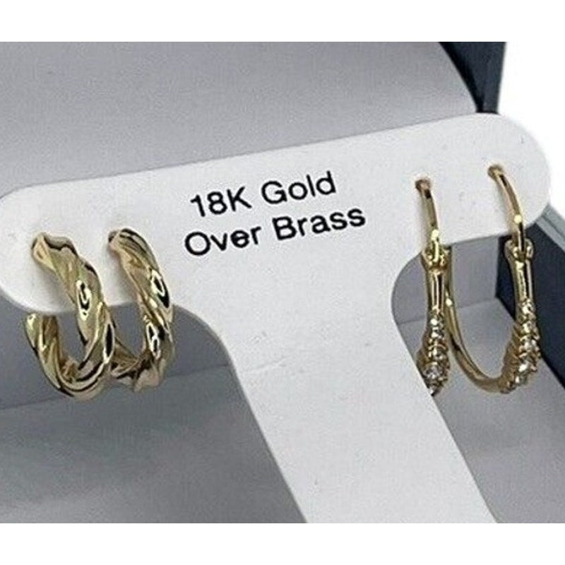 18K Gold Plate Crystal Hoop Earrings (2pc Set) Chic Fashion Trendy Stylish Vday