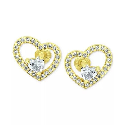 18K Gold Vermeil Double Heart Stud Earrings Stunning Chic Fashion Trendy Elegant