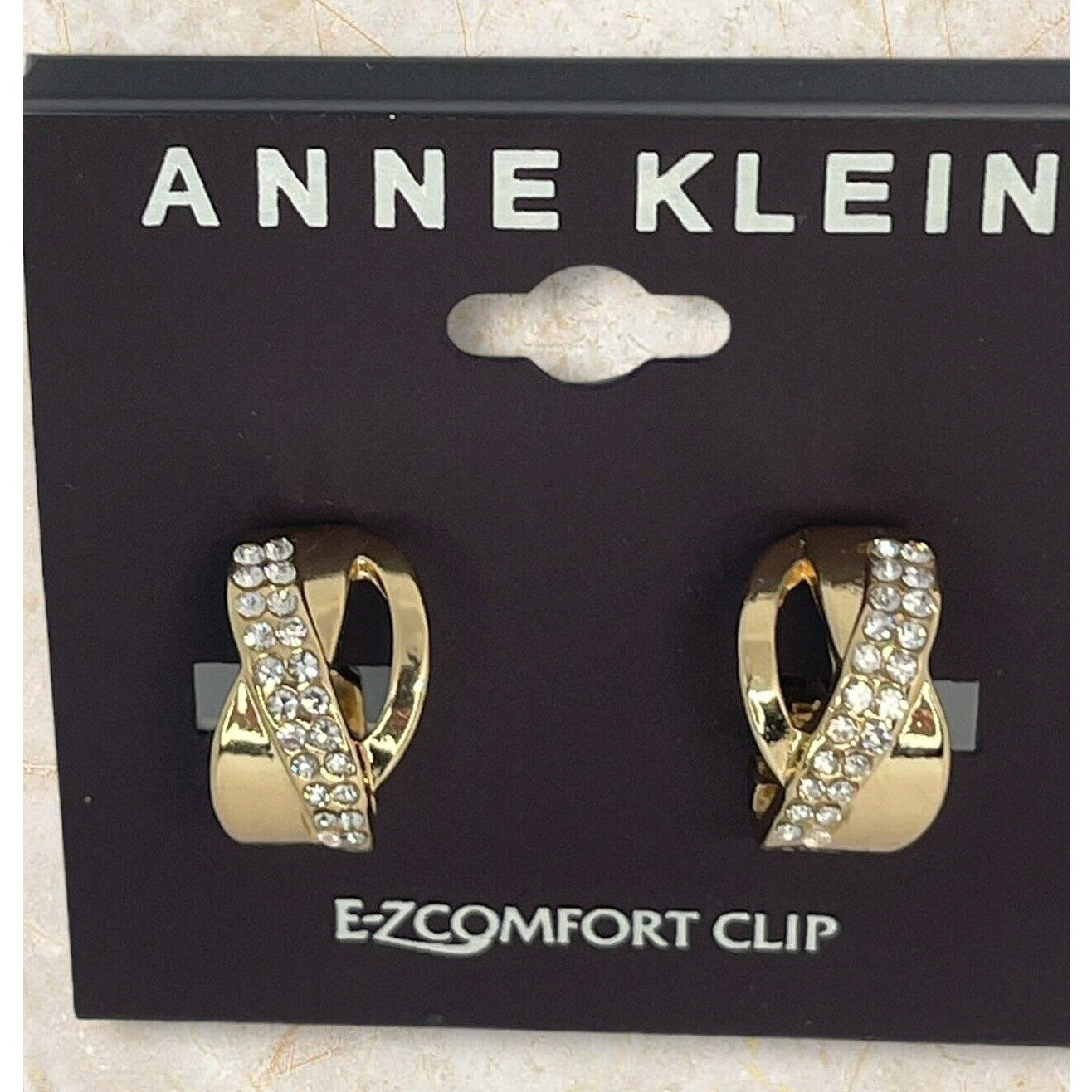 Anne Klein Gold Tone CZ Twist Clip On Earrings EZ Comfort Chic Style Trendy NWT