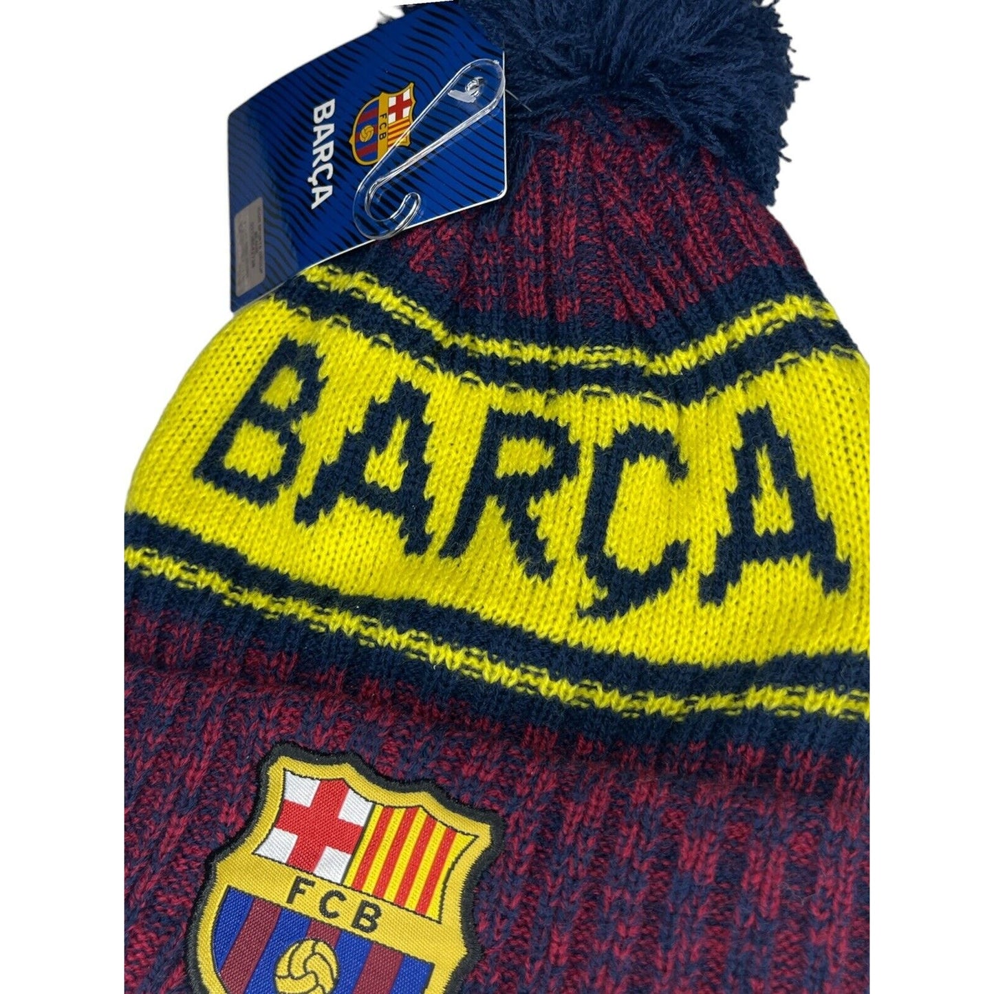 Barca FC Barcelona Beanie Hat Embroidered Badge Knit Yellow Futbol Soccer NWT