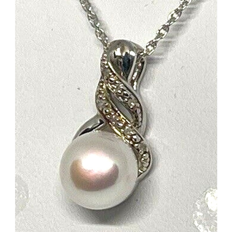 Natural Diamond Pearl (9mm) Necklace Sterling Silver Luxury Fashion Chic Elegant