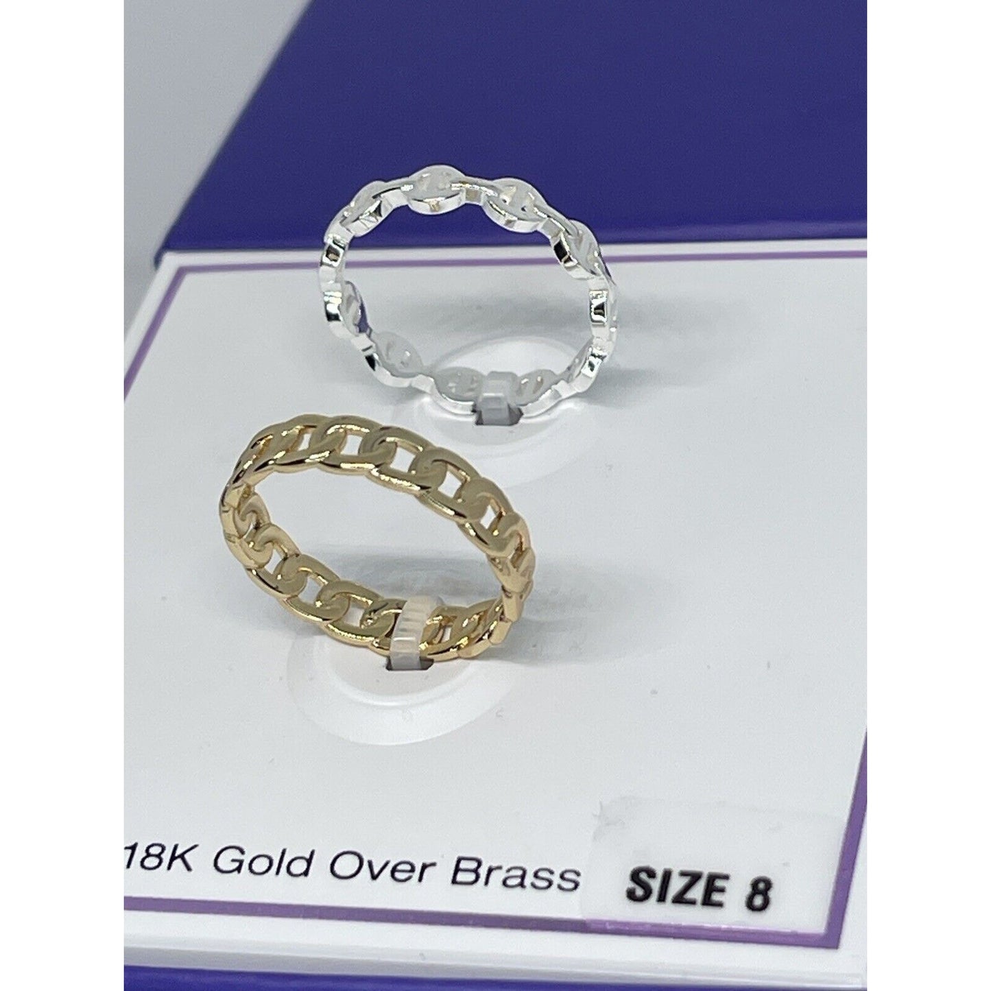 18K Gold Plated Chain Link Band Ring (2pc Set) Sz 8 Chic Trendy Stylish Fashion