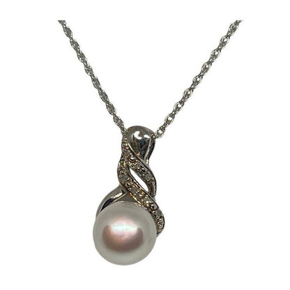 Natural Diamond Pearl (9mm) Necklace Sterling Silver Luxury Fashion Chic Elegant