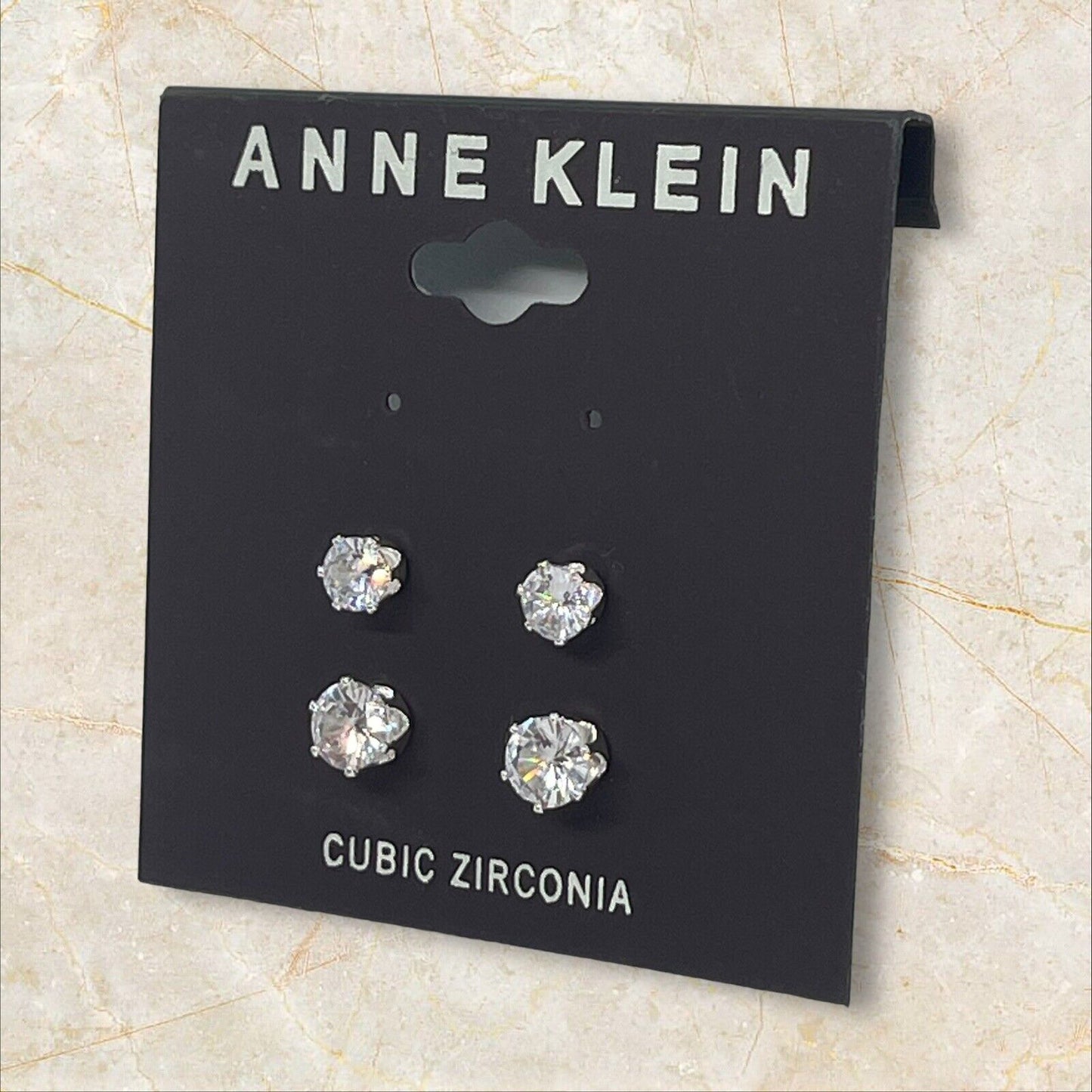 Anne Klein Silver Tone CZ Stud Earrings (2pc Set) Fashion Glitz Trendy Style NWT