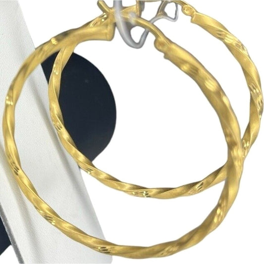 14K Gold Vermeil Twisted Satin Hoop Earrings Stunning Chic Fashion Statement NWT