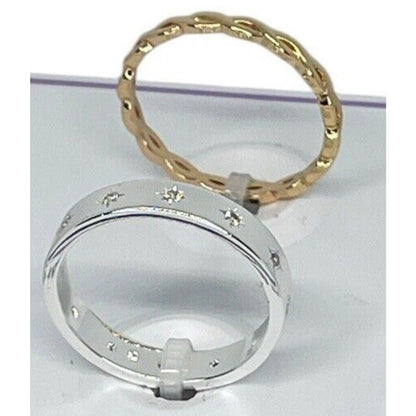 18K Gold Plated Chain CZ Band Ring (2pc Set) Sz 9 Trendy Style Fashion Chic Vday