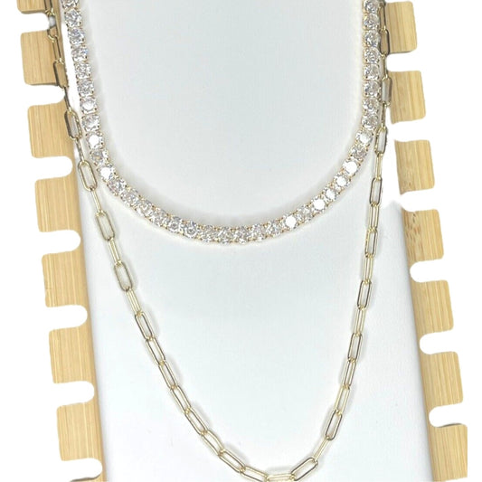 18K Gold Plated CZ Diamond Accent Tennis Necklace Layered Trendy Glitzy Stunning