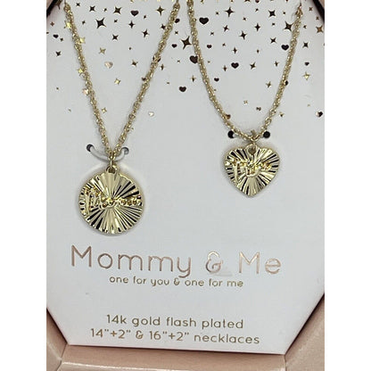 Unwritten 14K Gold Plated Mom Daughter Necklace (2pc Set) Heart Charm Chic Style