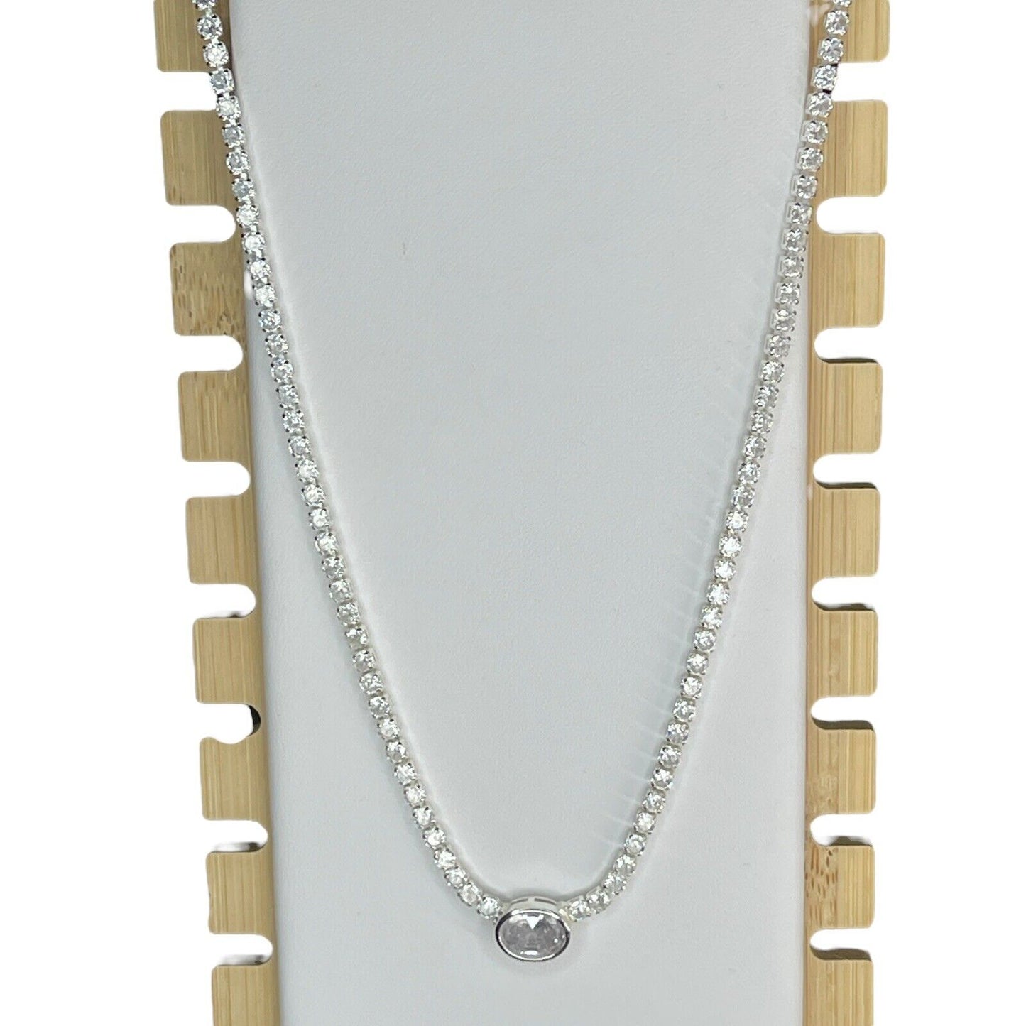 Anne Klein Silver Tone CZ Tennis Necklace Stunning Shiny Glitz Elegant Statement