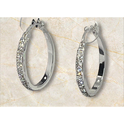 Silver Plated Pave Crystal Hoop Earrings Stunning Fashion Glitz Stylish Elegant