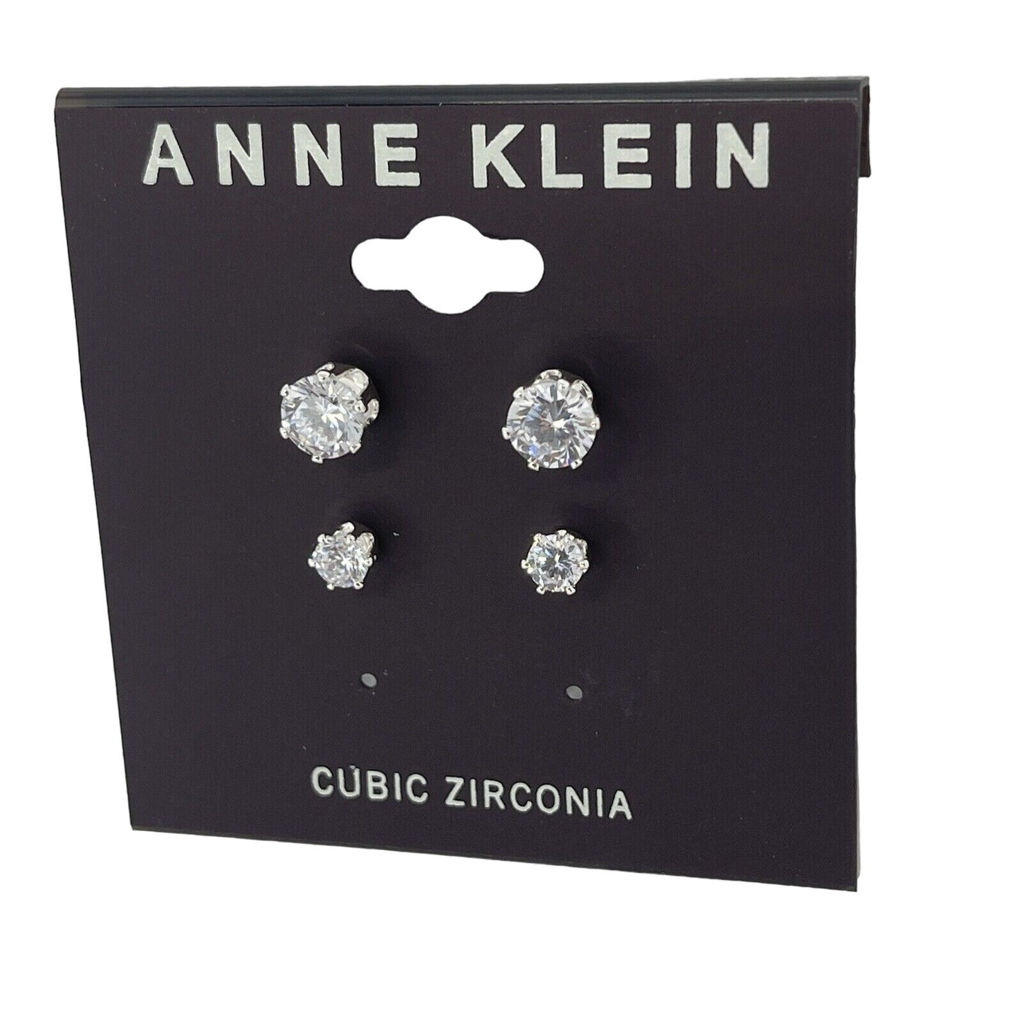 Anne Klein Silver Tone CZ Stud Earrings (2pc Set) Stunning Fashion Style Elegant