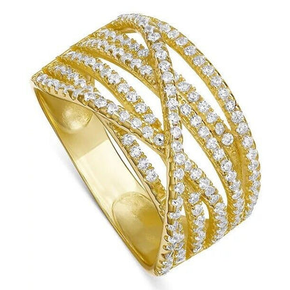 18K Gold Vemeil CZ Ring Crossover (Sz 7) Chic Trendy Fashion Stunning Style NWT