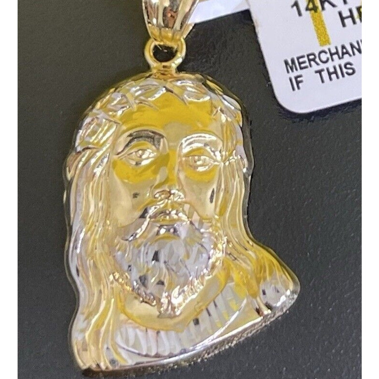 Solid 14K Gold Two Tone Christ Charm Pendant Faith Sleek Luxury Intricate NWT