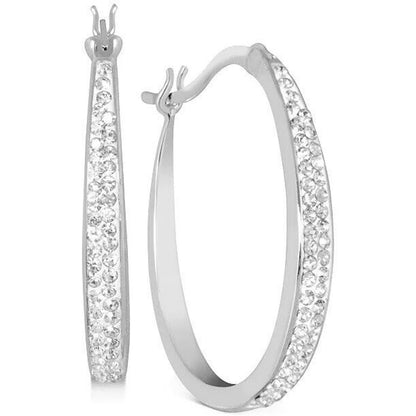 Silver Plated Pave Crystal Hoop Earrings Stunning Fashion Glitz Stylish Elegant