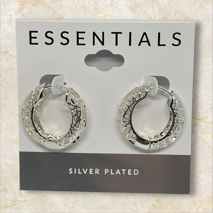 Essentials Silver Plated Filigree Hoop Earrings Open Work Stunning Style Trendy