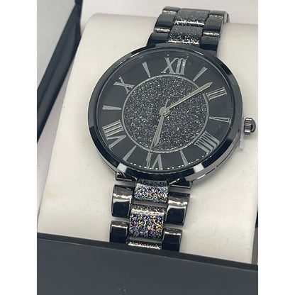 Black Tone Glitzy Bracelet Watch Women's Trendy Fashion Chic Stunning Style Vday