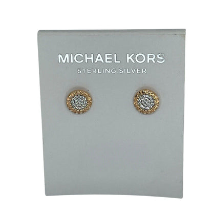 Michael Kors 14K Rose Gold Vermeil Crystal Hoop Earrings MK Logo Luxury Trendy