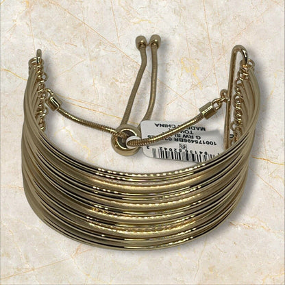 Gold Tone Cuff Slider Multi Row Bracelet Chic Fashion Cocktail Party Elegant NWT