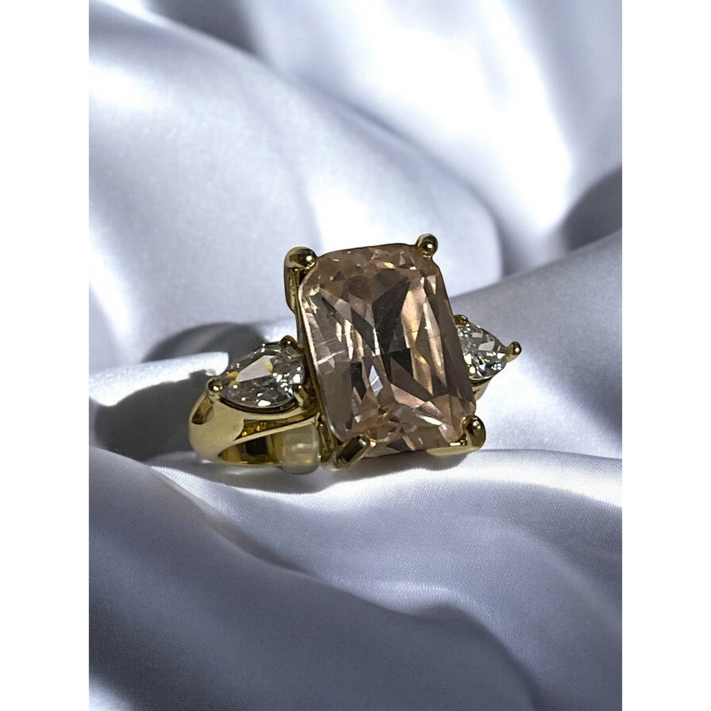 Gold Plate Triple CZ Ring SZ 6 Elegant Delicate Intricate Stylish Chic Cocktail