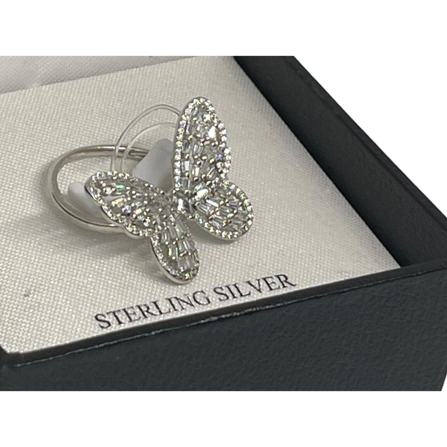 Sterling Silver CZ Butterfly Ring (Sz 7) Stunning Glitz Intricate Chic Fashion