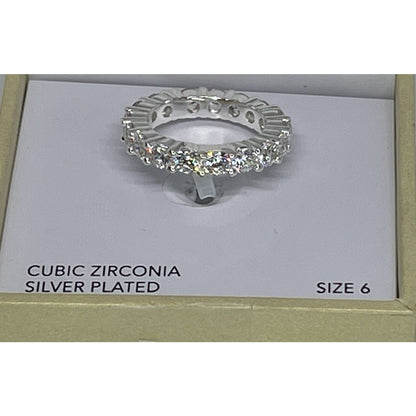 Silver Plated CZ Band Ring (Sz 6) Chic Stunning Elegant Fashion Style Trendy NWT