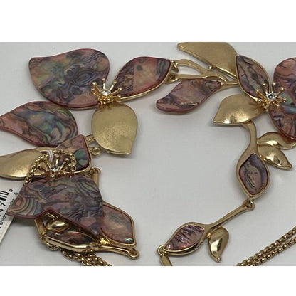 Lonna & Lilly Gold Tone Crystal Flower Necklace Statement Intricate Stunning NWT