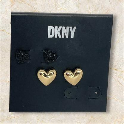 DKNY Gold Tone Heart Earrings (2pc Set) Chic Fashion Trendy Stylish Elegant Vday