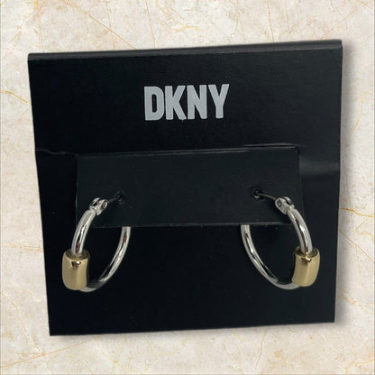 DKNY Two Tone Hoop Earrings Fashion Chic Minimal Shiny Trendy Style Cocktail NWT