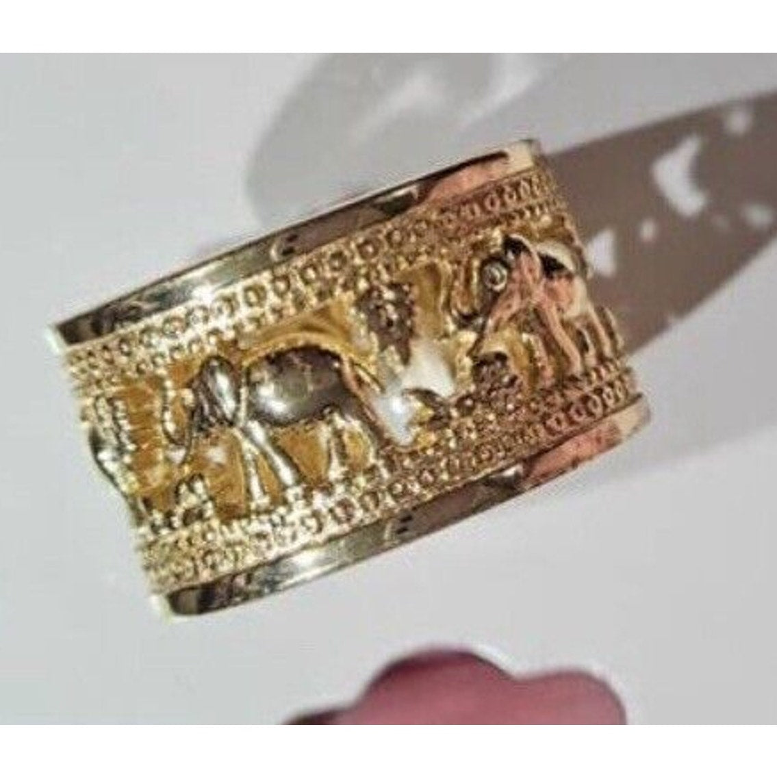 Gold Plated Open Work Elephant Wide Ring (Sz 9) Intricate Stunning Animals Chic