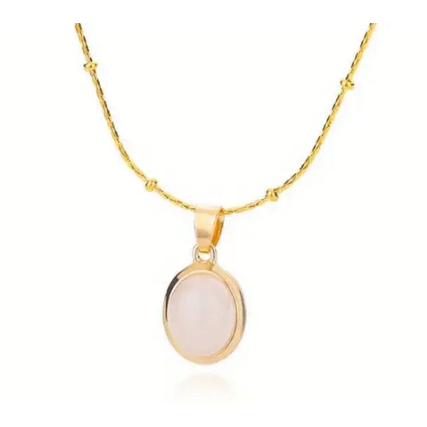 18K Gold Plate Oval Pendant Necklace Faux Stone Chic Fashion Trendy Cocktail NWT