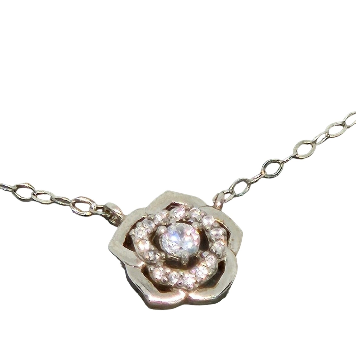 Eliot Danori Silver Tone CZ Flower Pendant Necklace Floral Trendy Stylish Dainty