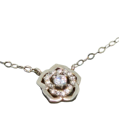 Eliot Danori Silver Tone CZ Flower Pendant Necklace Floral Trendy Stylish Dainty