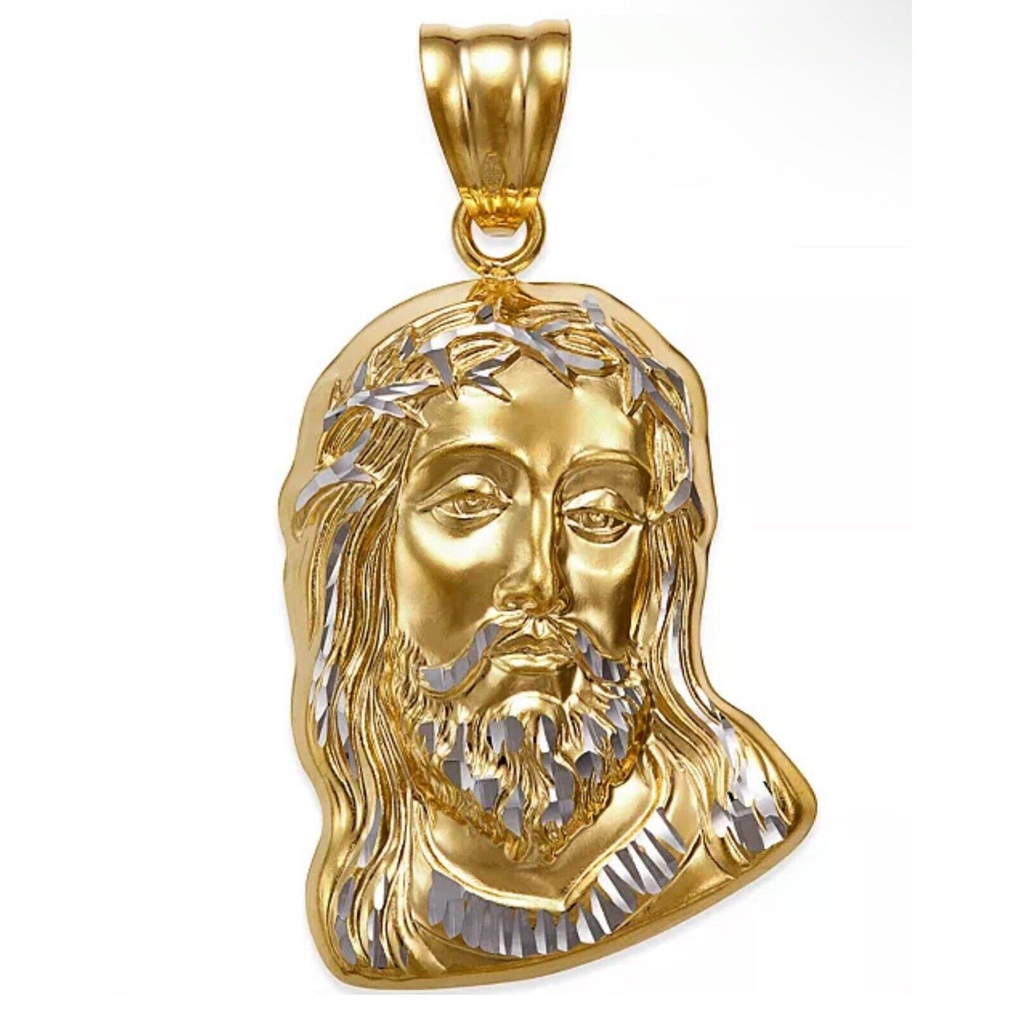 Solid 14K Gold Two Tone Christ Charm Pendant Faith Sleek Luxury Intricate NWT