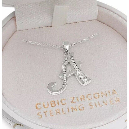 Sterling Silver CZ 'A' Initial Pendant Necklace Chic Holiday Xmas Ornament NWT