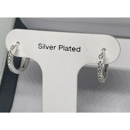 Silver Plated Crystal Hoop Earrings Stunning Shiny Chic Elegant Style Trendy NWT