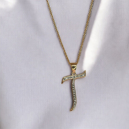 Diamond Accent ‘T’ Initial Pendant Necklace 14K Gold Plated Chic Trendy Fashion