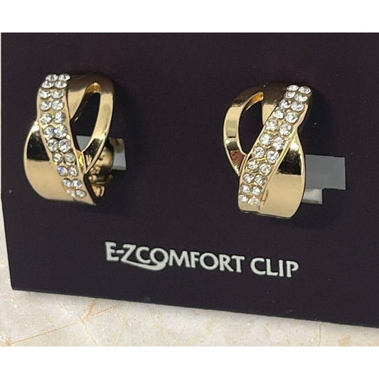 Anne Klein Gold Tone CZ Twist Clip On Earrings EZ Comfort Chic Style Trendy NWT