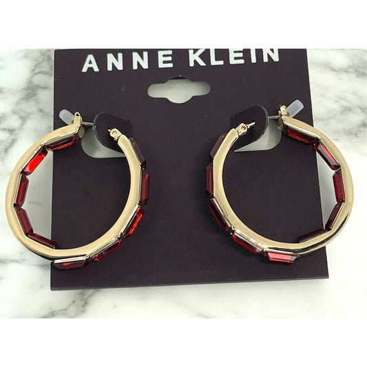 Anne Klein Gold Tone Crystal Hoop Earrings Elegant Fashion Style Chic Stunning