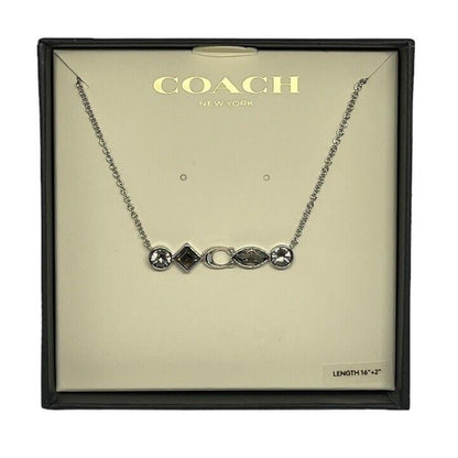 Coach Silver Tone Swarovski Crystal Necklace Stunning Chic Designer Elegant NWT