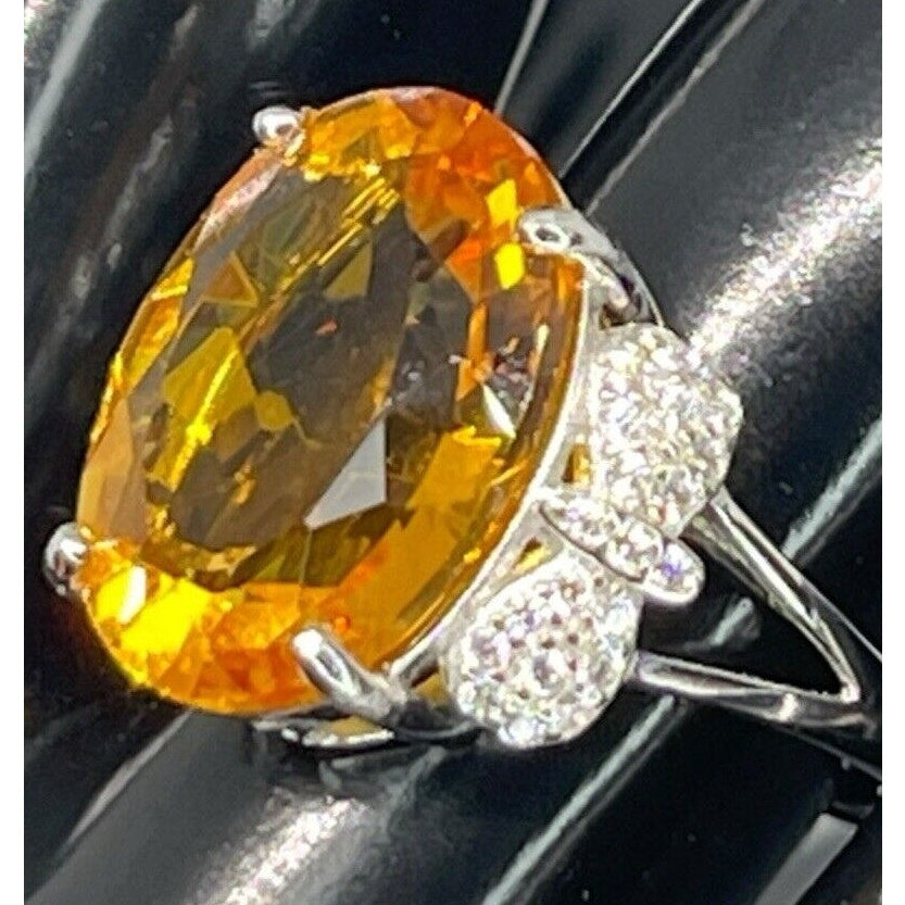 LUXY Gems Natural Citrine (10 cts) Sterling Silver Ring Luxury Fashion (Sz 6-10)